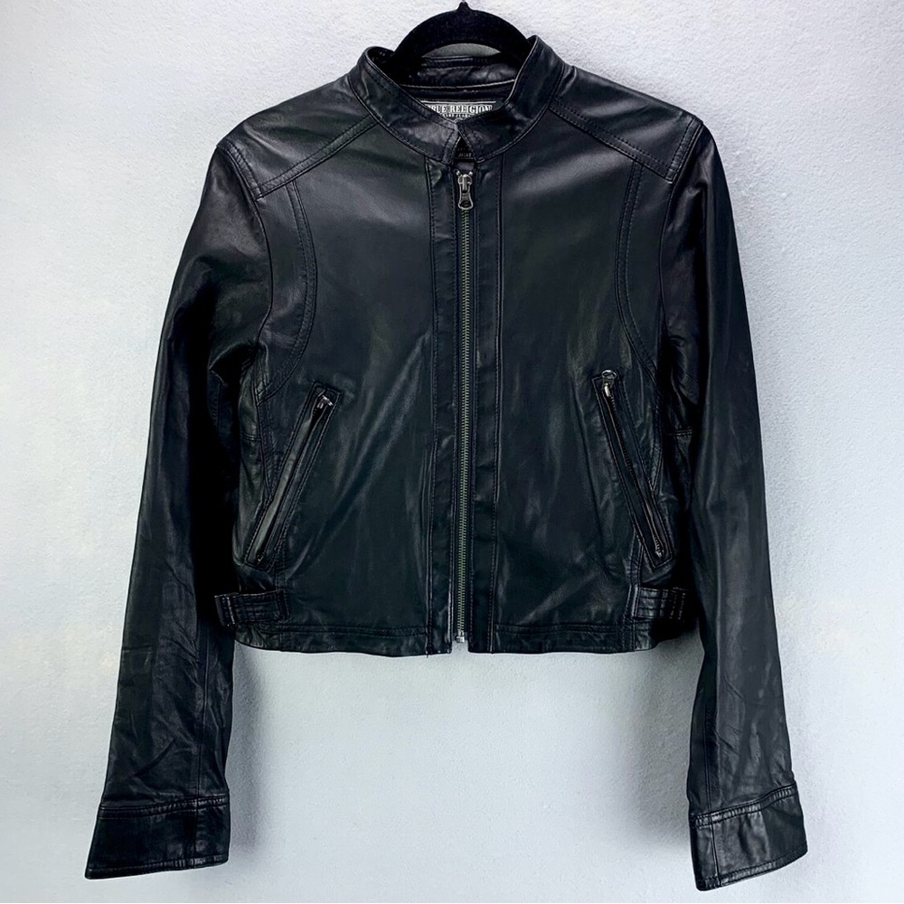 Y2K True Religion Lamb Leather Cropped Moto Jacket size small